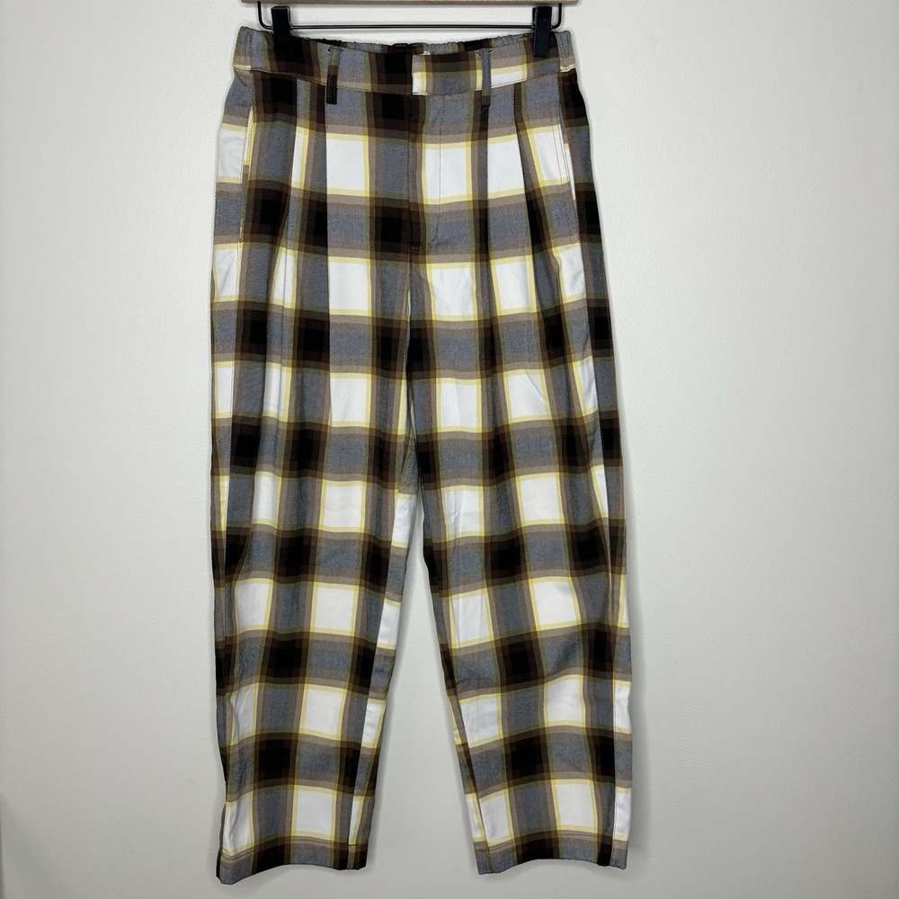 Urban Outfitters Pleated‎ Plaid Trousers Pants Small Brown Gold Cottage Whimsy